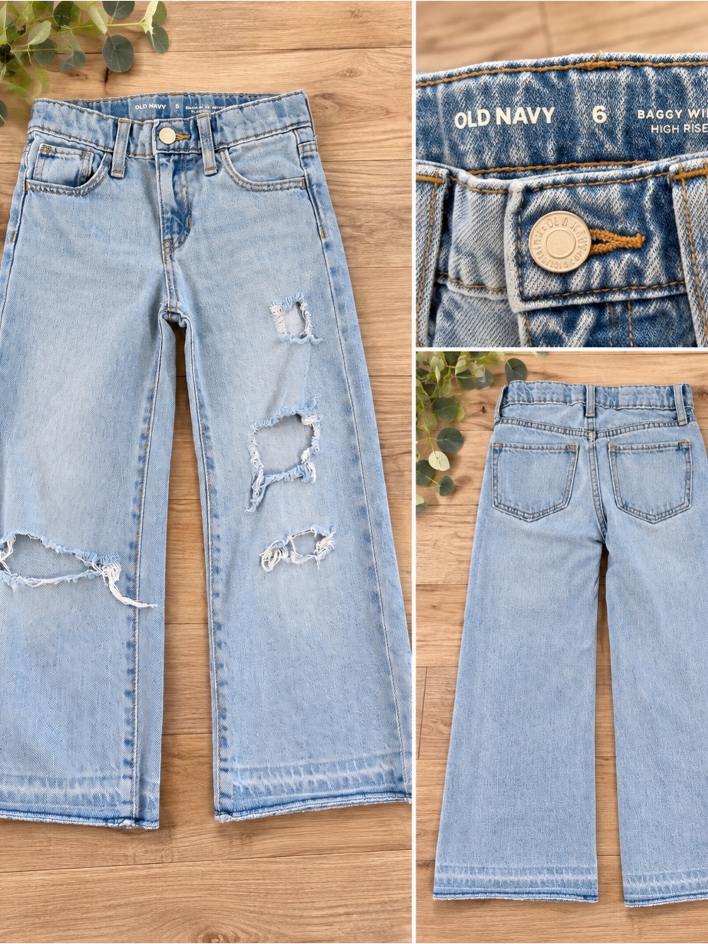 Old Navy Kids Girls Size 6 Baggy Wide Leg Jeans – Light Wash